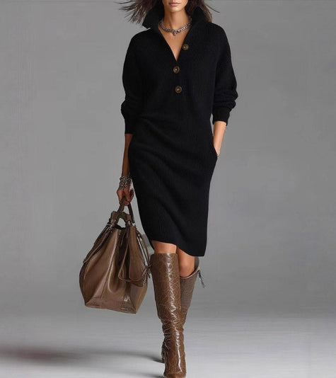 Elegant Knitted Dress with Button Detail for Effortless Style 1