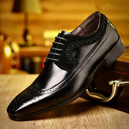 Elegant Oxford | Men's Black Dress Shoes with Gloss Finish & Wingtip Design | Classic Lace-Up Style for Formal Occasions 1