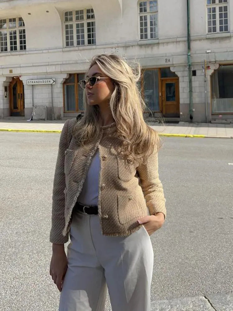 Clara | Short Tweed Blazer Jacket with Button Front – Chic Blazer