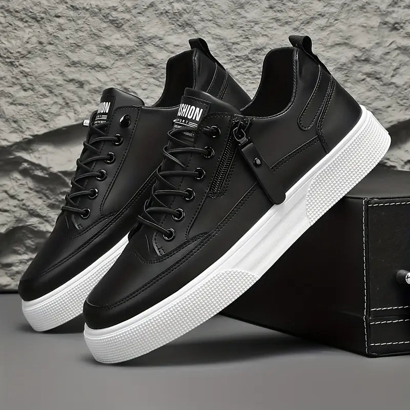 Everyday Style | Lace-Up Low-Top Sneakers with Side Zip for Comfort | Versatile Footwear for Daily Use 0