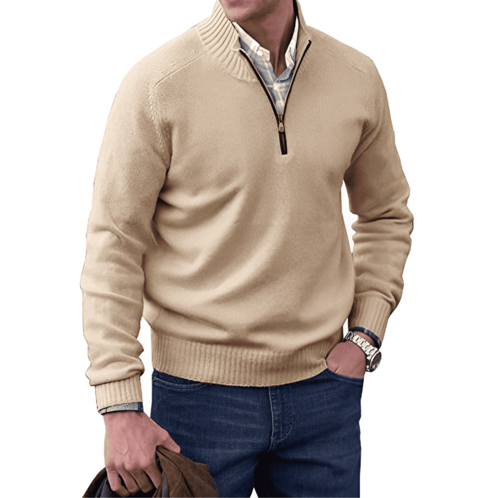 Everyday Style | Men's Quarter Zip Sweater with Ribbed Edges | Versatile Layering Option for Comfort 0