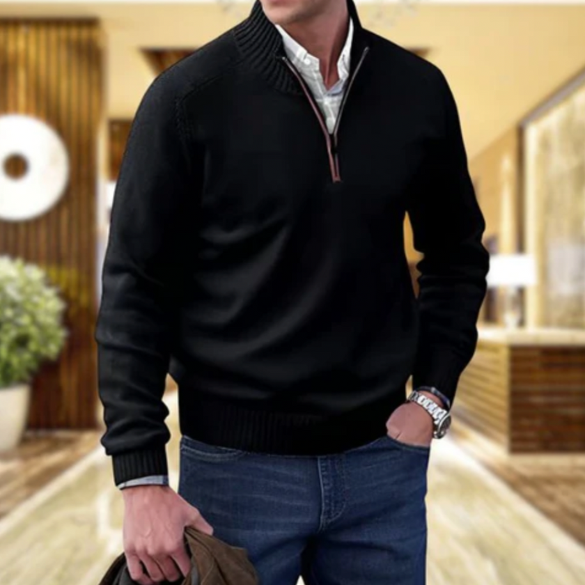 Everyday Style | Men's Quarter Zip Sweater with Ribbed Edges | Versatile Layering Option for Comfort 2