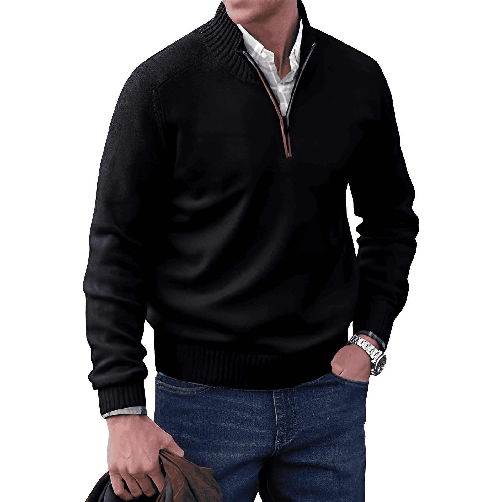 Everyday Style | Men's Quarter Zip Sweater with Ribbed Edges | Versatile Layering Option for Comfort 3