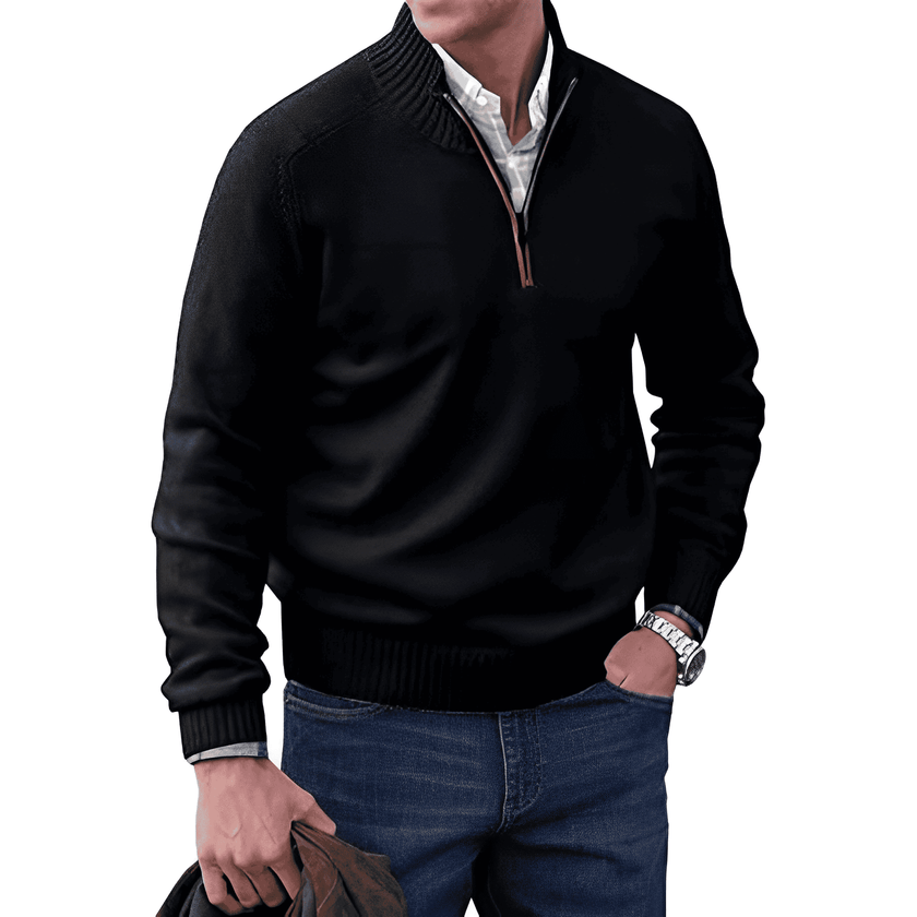 Everyday Style | Men's Quarter Zip Sweater with Ribbed Edges | Versatile Layering Option for Comfort 3