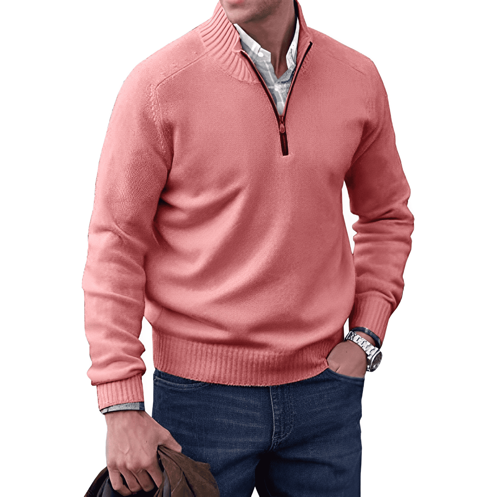 Everyday Style | Men's Quarter Zip Sweater with Ribbed Edges | Versatile Layering Option for Comfort 6