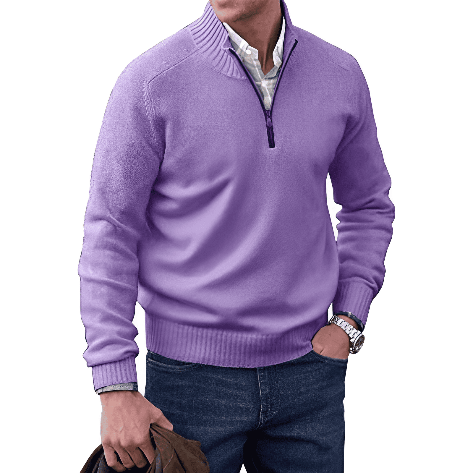 Everyday Style | Men's Quarter Zip Sweater with Ribbed Edges | Versatile Layering Option for Comfort 7