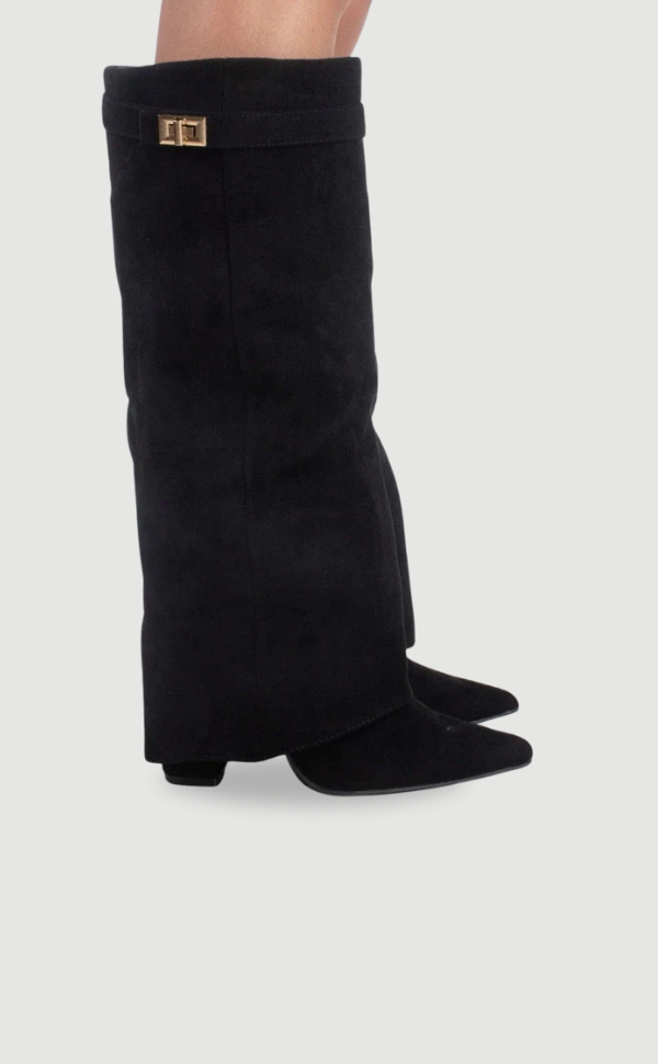 Emily | Sleek Leather Thigh-High Boots with Buckle Detail
