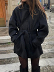 Anna | Winter Belted Short Coat with Stand Collar – Cozy, Stylish & Warm