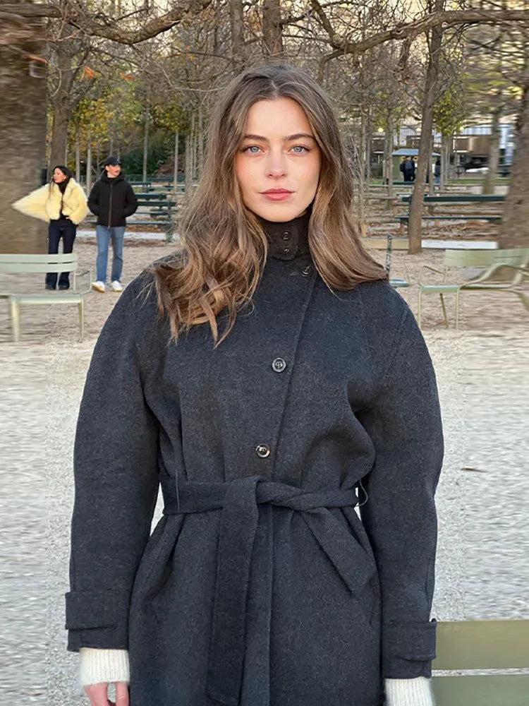 Anna | Winter Belted Short Coat with Stand Collar – Cozy, Stylish & Warm