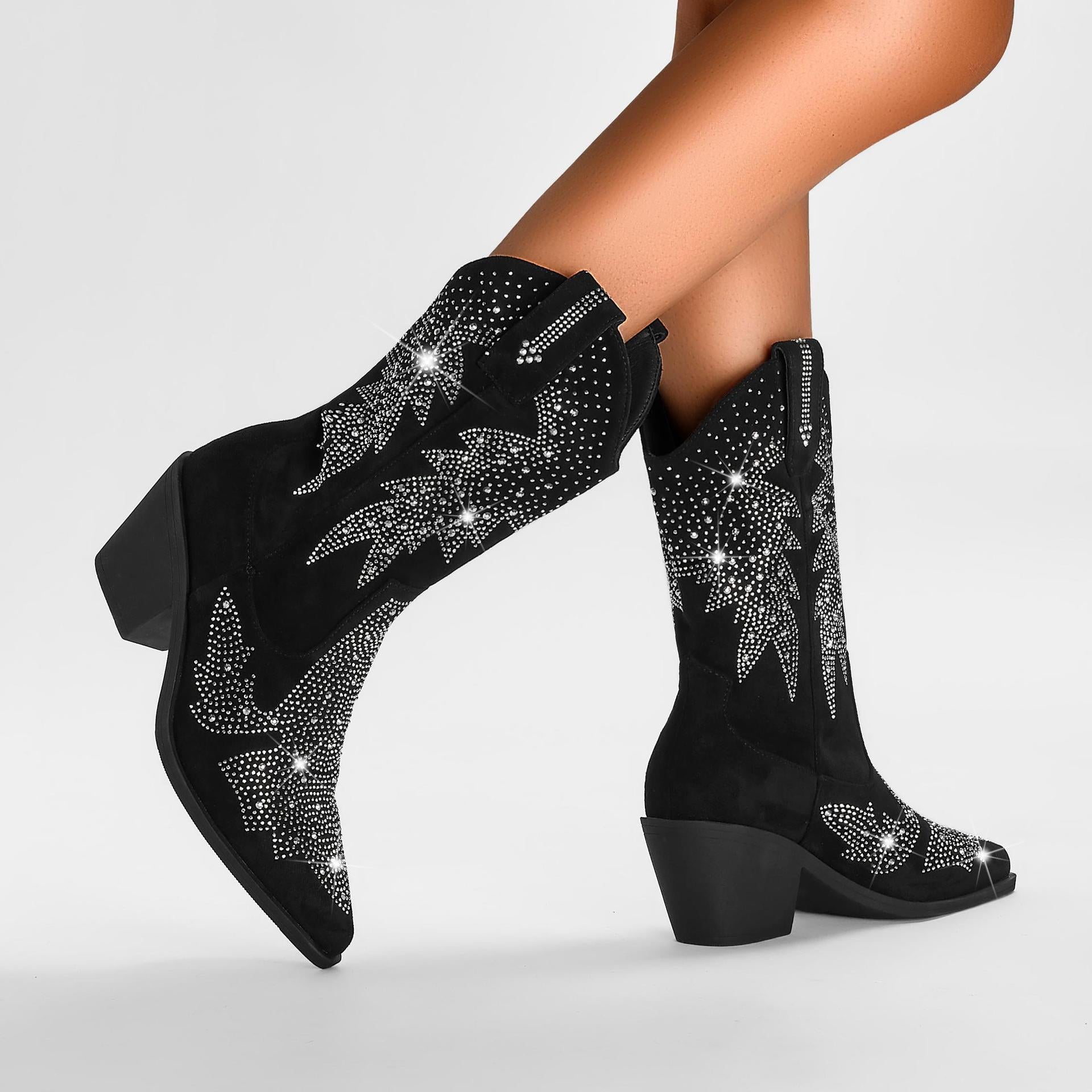 Alice | Trendy Western Boots with Rhinestone Embellishments