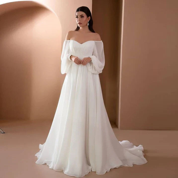 Alice | Elegant Off-Shoulder Long-Sleeve Wedding Dress