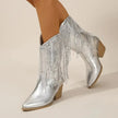 Claire | Metallic Fringe High Heel Boots – Striking Shine and Fringe Detail