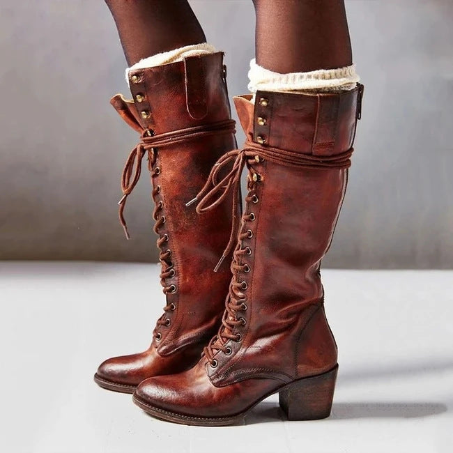 Amelia | Lace-Up Knee-High Boots with a Bold Block Heel