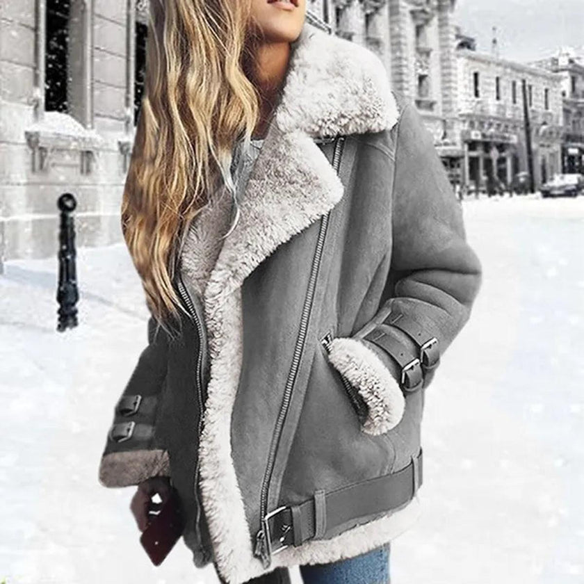 Natalie | Faux Fur-Lined Moto Jacket - Edgy Style, Cozy Warmth