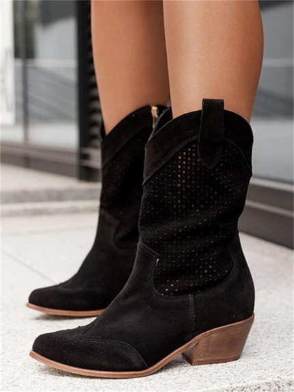 Chloe | Winter Perforated Western Boots – Sleek, Breathable & Cozy