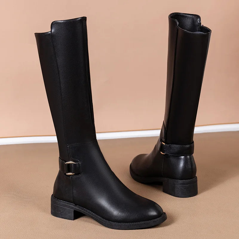 Daisy | Knee-High Leather Boots with Buckle - Sleek, Sophisticated Buckled Leather Boots