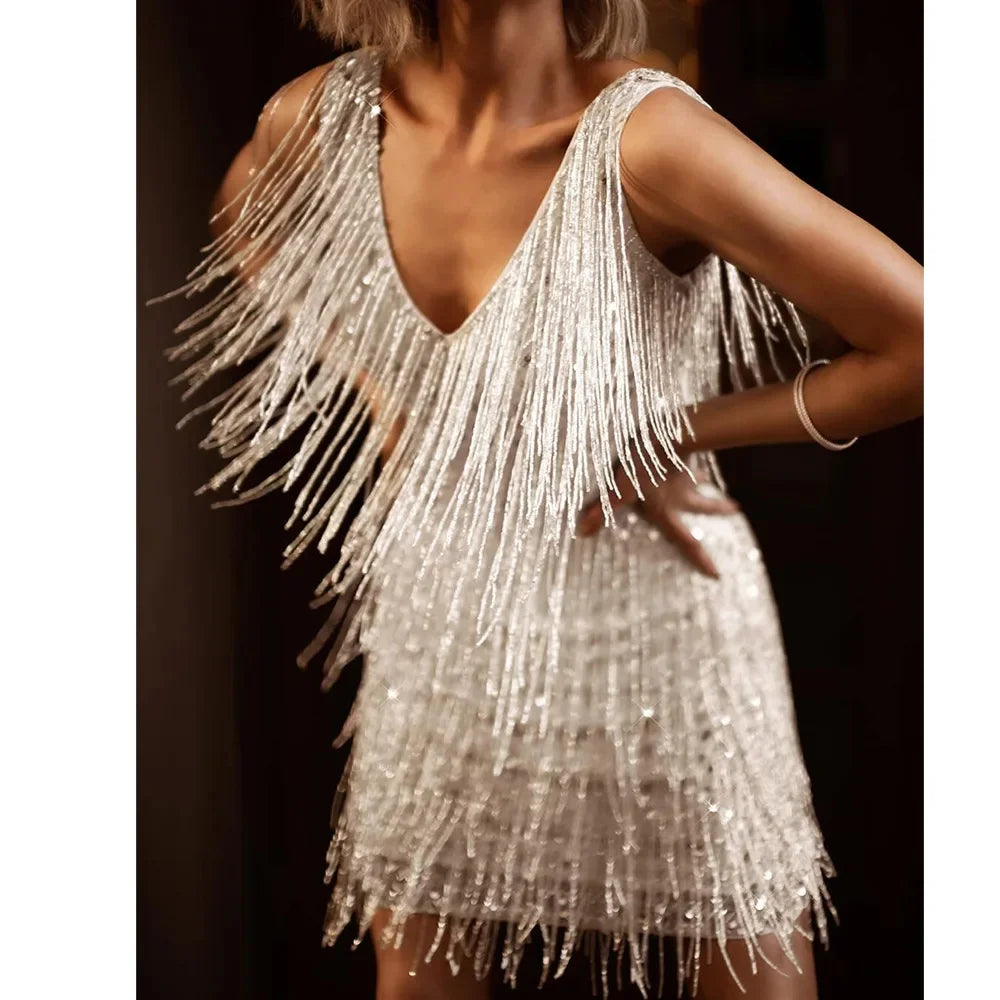 Kimberly | Elegant Cocktail Dress with Feathery Fringe