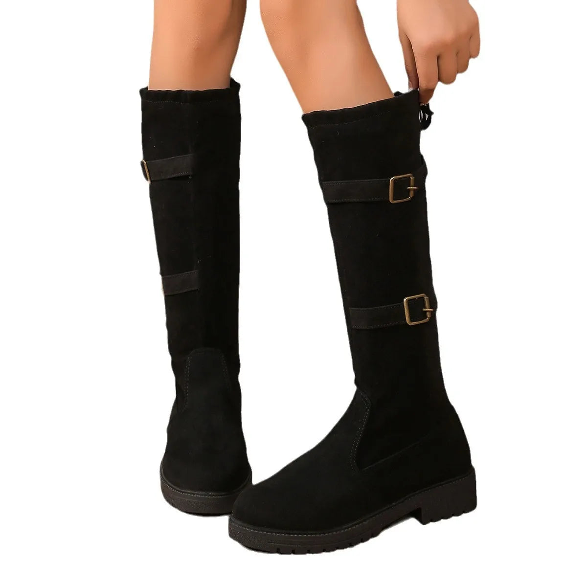 Dana | Knee-High Boots with Buckle and Lace-Up Details