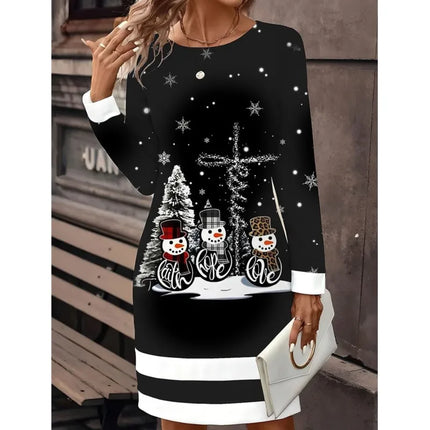 Ashley | Snowman-Print Christmas Sweater Dress - Festive Holiday Knitwear