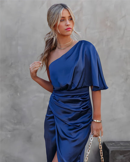 Ava | One-Shoulder Wrap Midi Dress - Elegant & Flattering