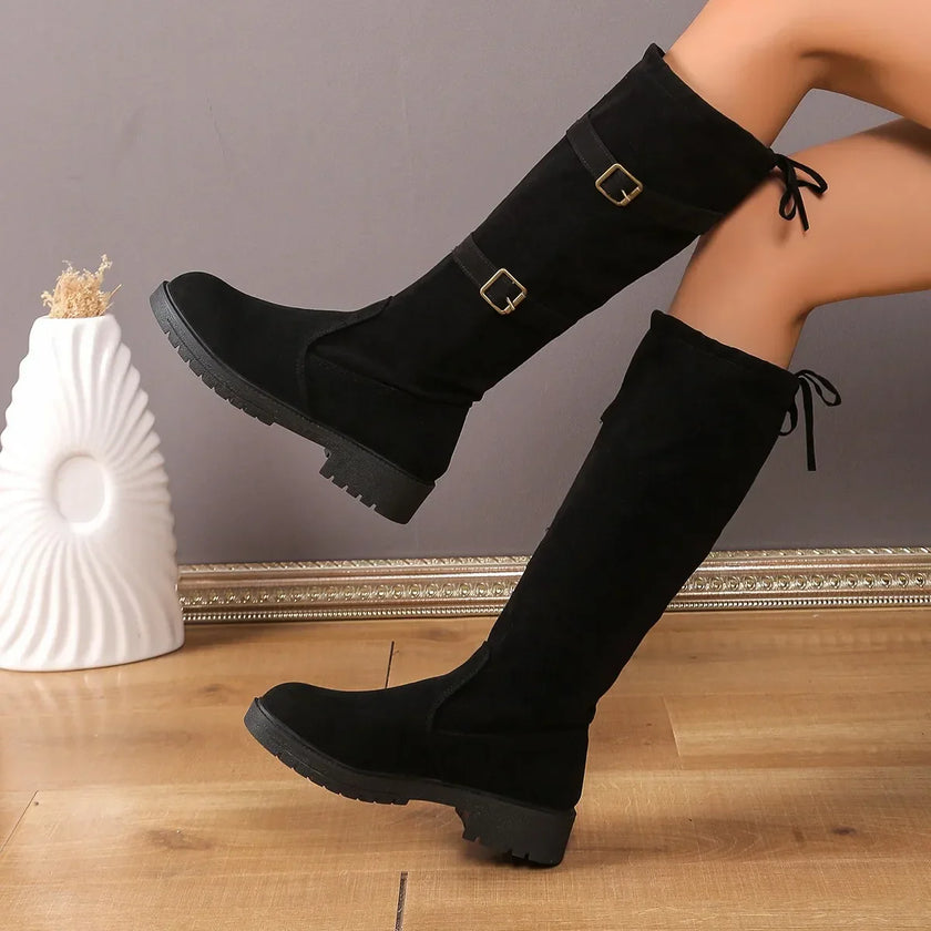 Dana | Knee-High Boots with Buckle and Lace-Up Details