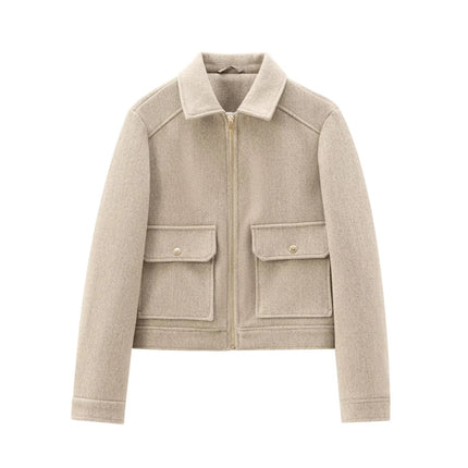 Emily | Zippered Wool Bomber Jacket - Chic & Cozy