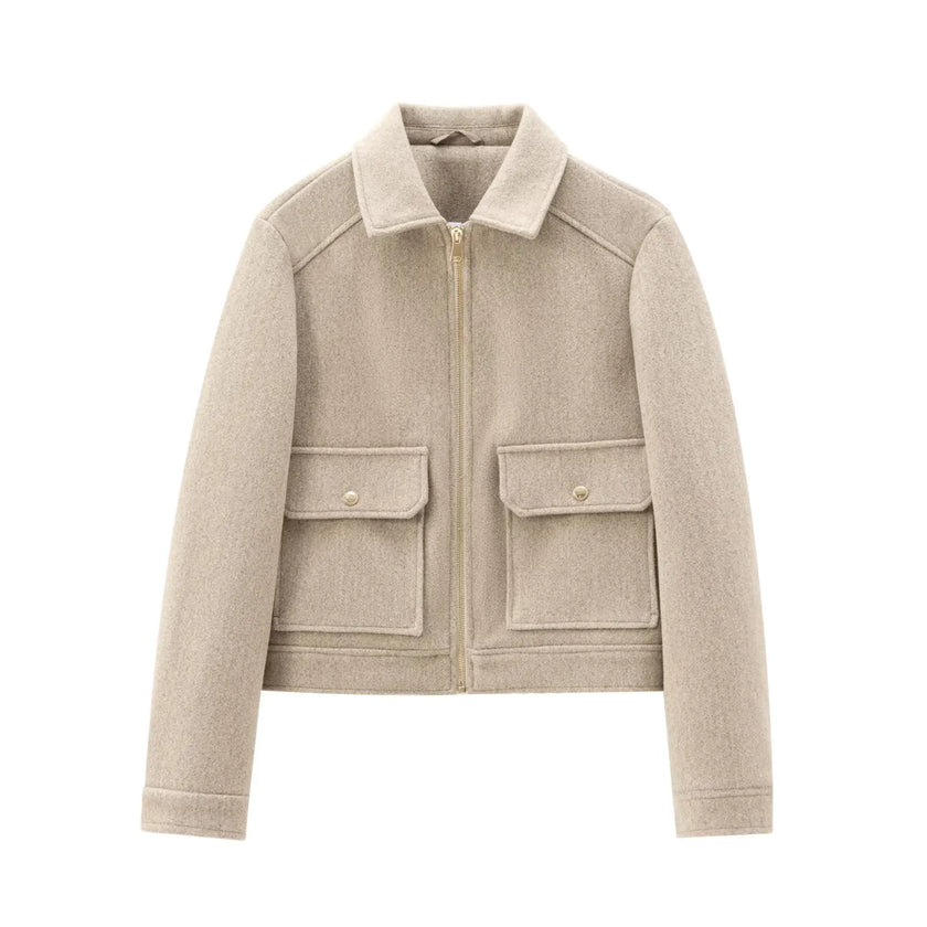 Emily | Zippered Wool Bomber Jacket - Chic & Cozy