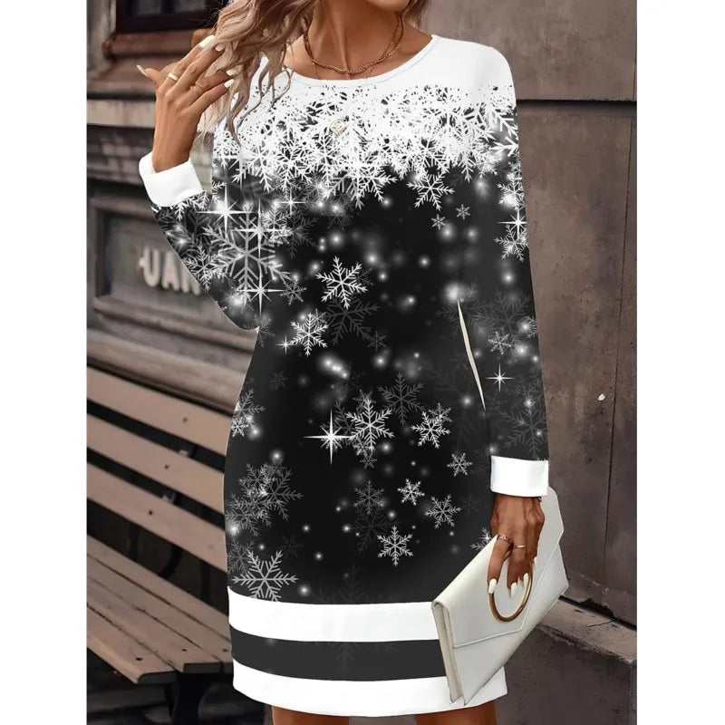 Ashley | Snowman-Print Christmas Sweater Dress - Festive Holiday Knitwear