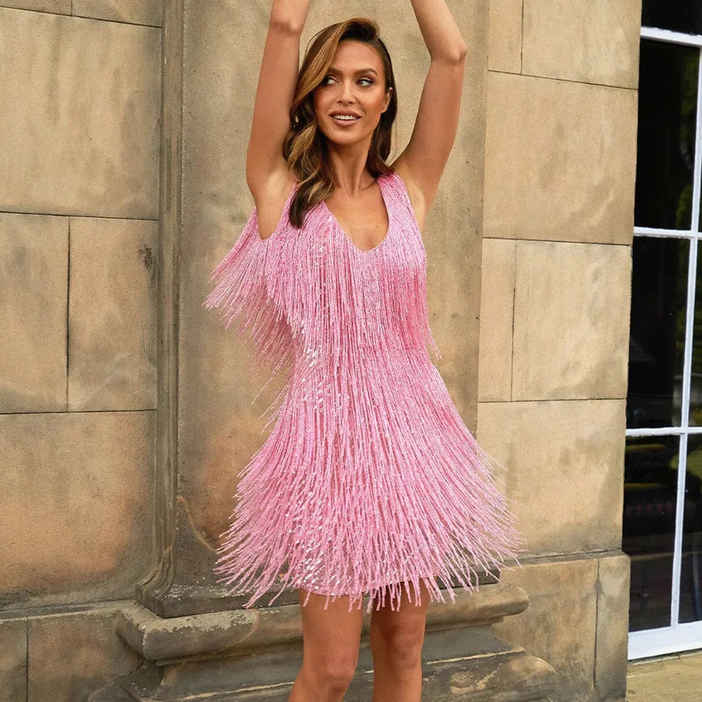 Kimberly | Elegant Cocktail Dress with Feathery Fringe