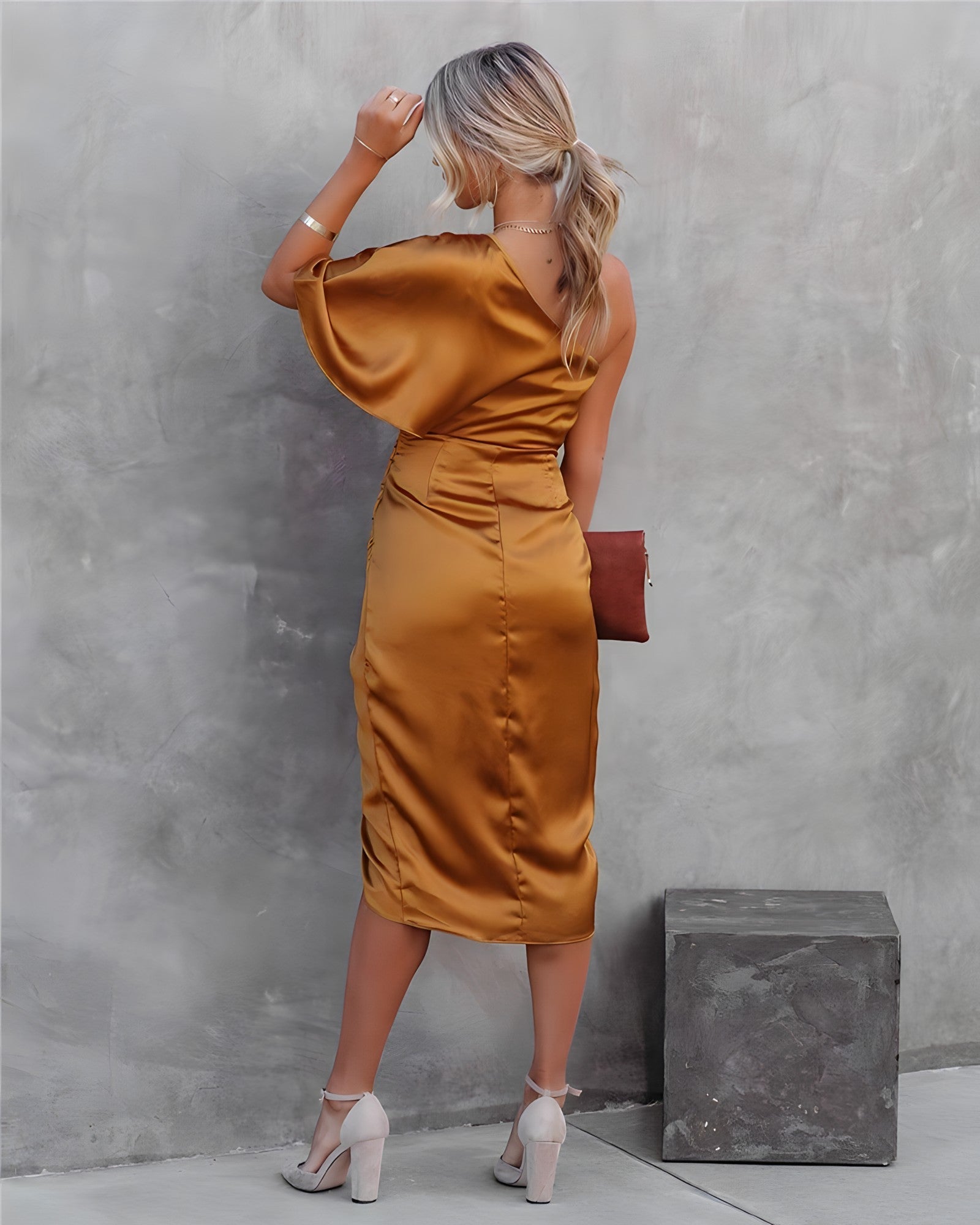Ava | One-Shoulder Wrap Midi Dress - Elegant & Flattering