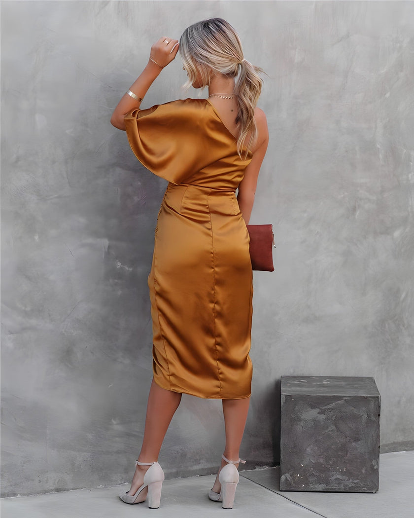 Ava | One-Shoulder Wrap Midi Dress - Elegant & Flattering