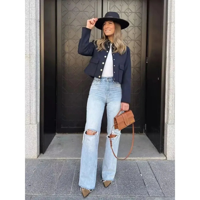 Isabel | Chic Button-Front Short Jacket - Sleek & Modern