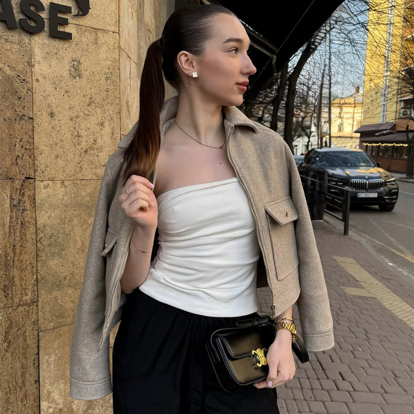 Emily | Zippered Wool Bomber Jacket - Chic & Cozy