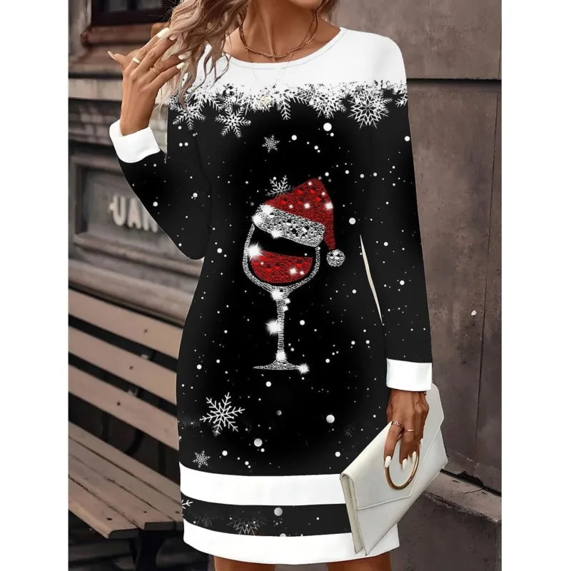 Ashley | Snowman-Print Christmas Sweater Dress - Festive Holiday Knitwear