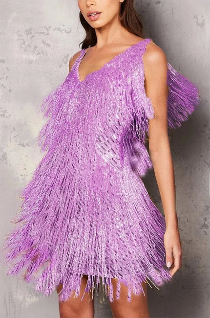 Kimberly | Elegant Cocktail Dress with Feathery Fringe