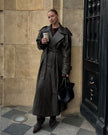 Audrey | Winter Long Trench Leather Coat - Sleek, Timeless Luxury Outerwear