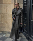 Audrey | Winter Long Trench Leather Coat - Sleek, Timeless Luxury Outerwear