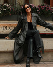 Audrey | Winter Long Trench Leather Coat - Sleek, Timeless Luxury Outerwear