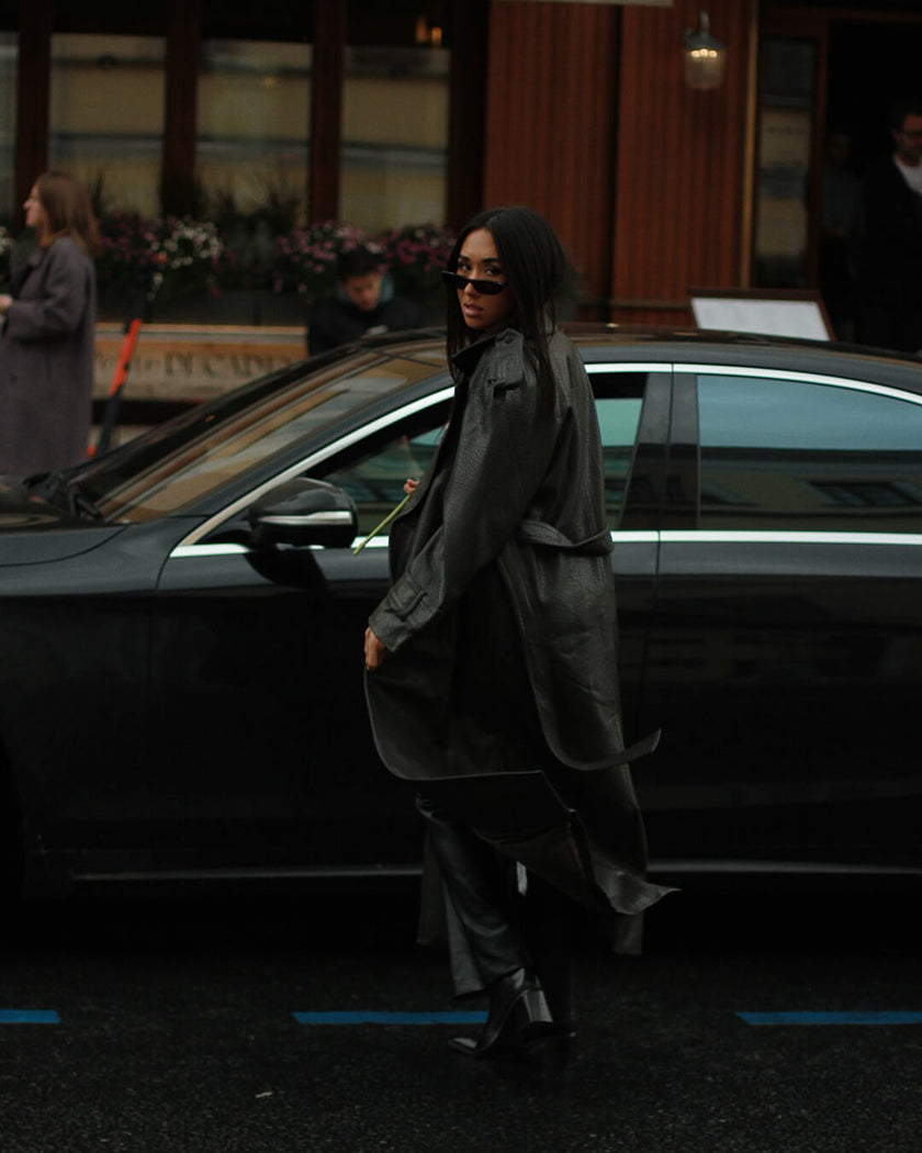 Audrey | Winter Long Trench Leather Coat - Sleek, Timeless Luxury Outerwear