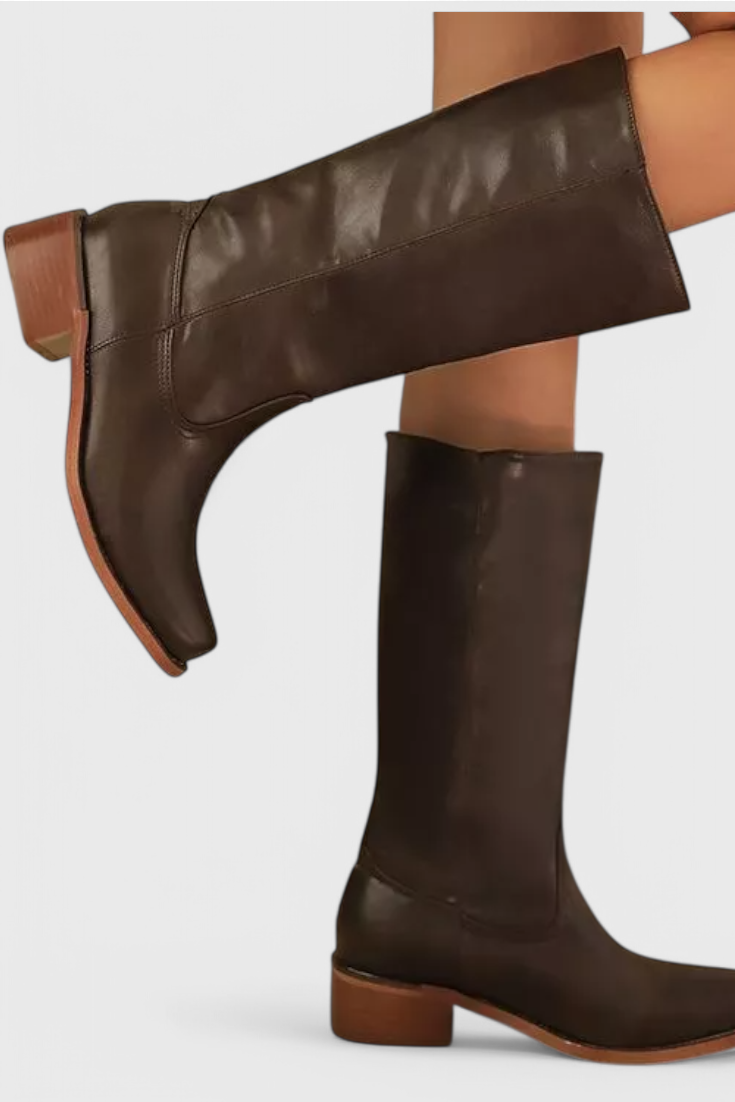 Ella | Leather Knee-High Boots with Heels – Sleek, Timeless Style