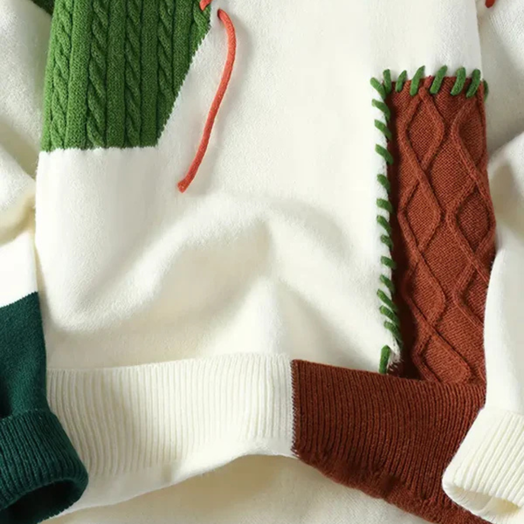 Stylish Cable Knit Sweater for Men with Textured Patchwork Design | Versatile Layering for Comfort 3