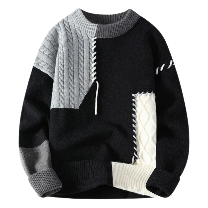 Stylish Cable Knit Sweater for Men with Textured Patchwork Design | Versatile Layering for Comfort 7