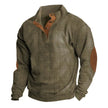 Stylish Ribbed Men's Sweater with Button Placket & Contrasting Elbow Patches | Versatile Layering Option for Cool Days 0