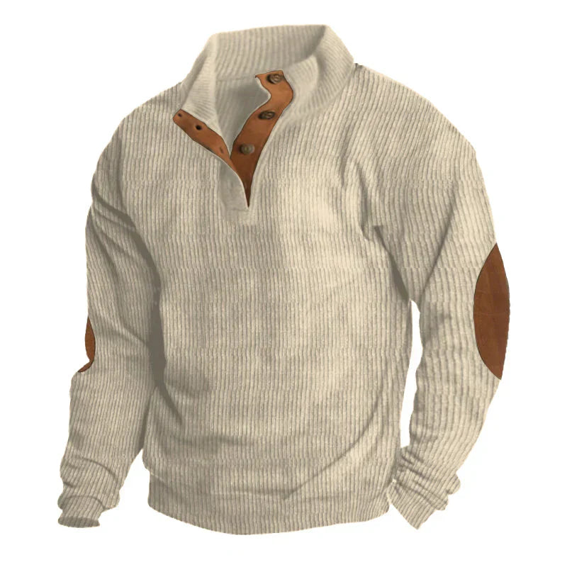Stylish Ribbed Men's Sweater with Button Placket & Contrasting Elbow Patches | Versatile Layering Option for Cool Days 3