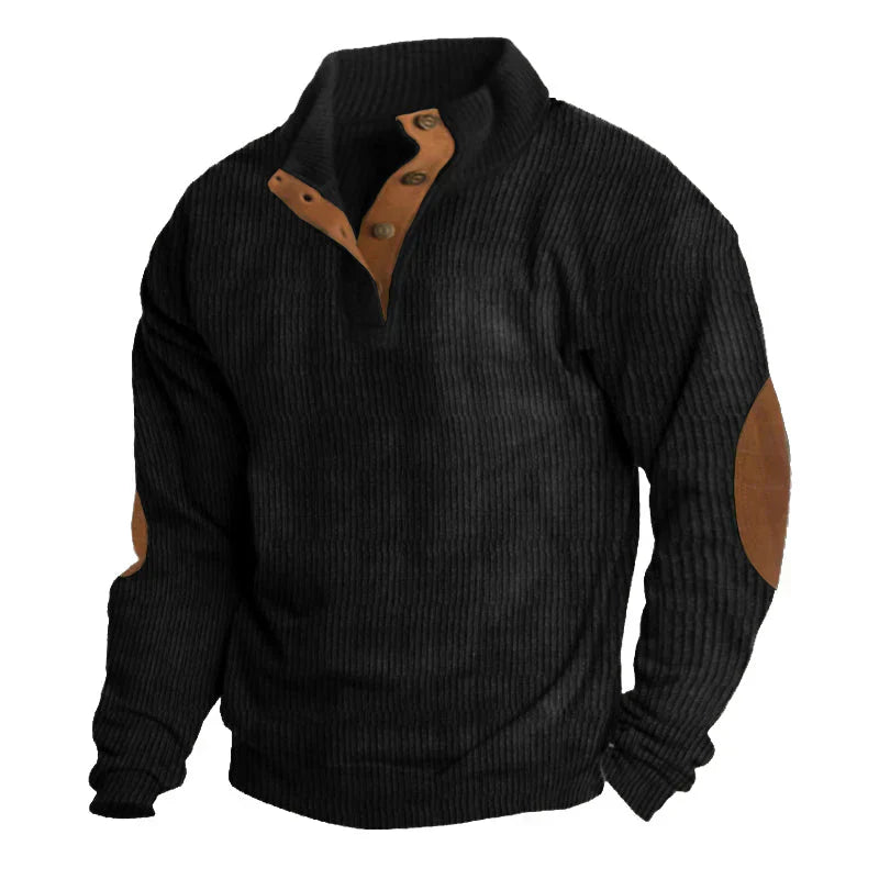 Stylish Ribbed Men's Sweater with Button Placket & Contrasting Elbow Patches | Versatile Layering Option for Cool Days 4