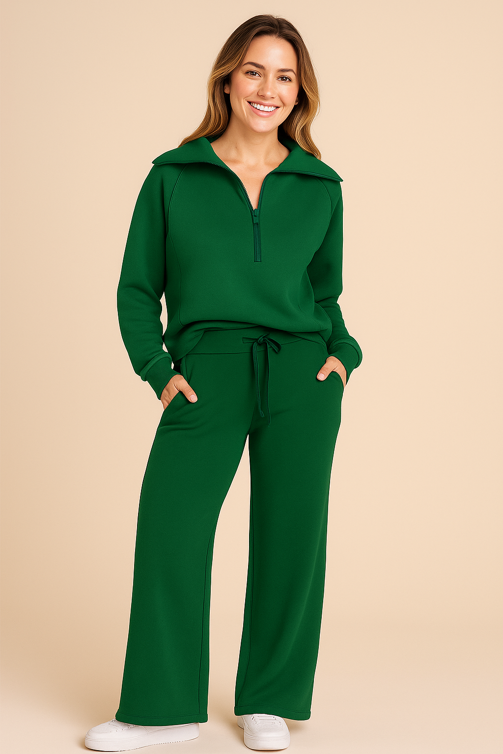 Stylish Women's Tracksuit Set with Half-Zip Pullover & Wide-Leg Pants for Versatile Comfort 2