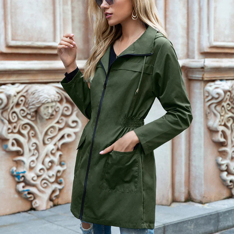 Megan | Casual Drawstring Hooded Rain Jacket — Everyday Style & Practical Weather Protection