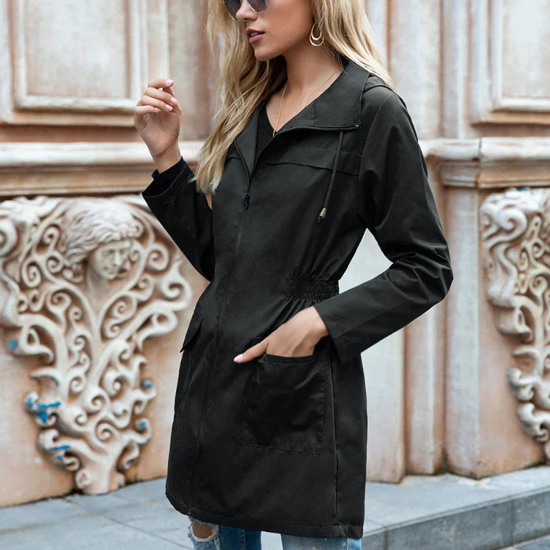 Megan | Casual Drawstring Hooded Rain Jacket — Everyday Style & Practical Weather Protection
