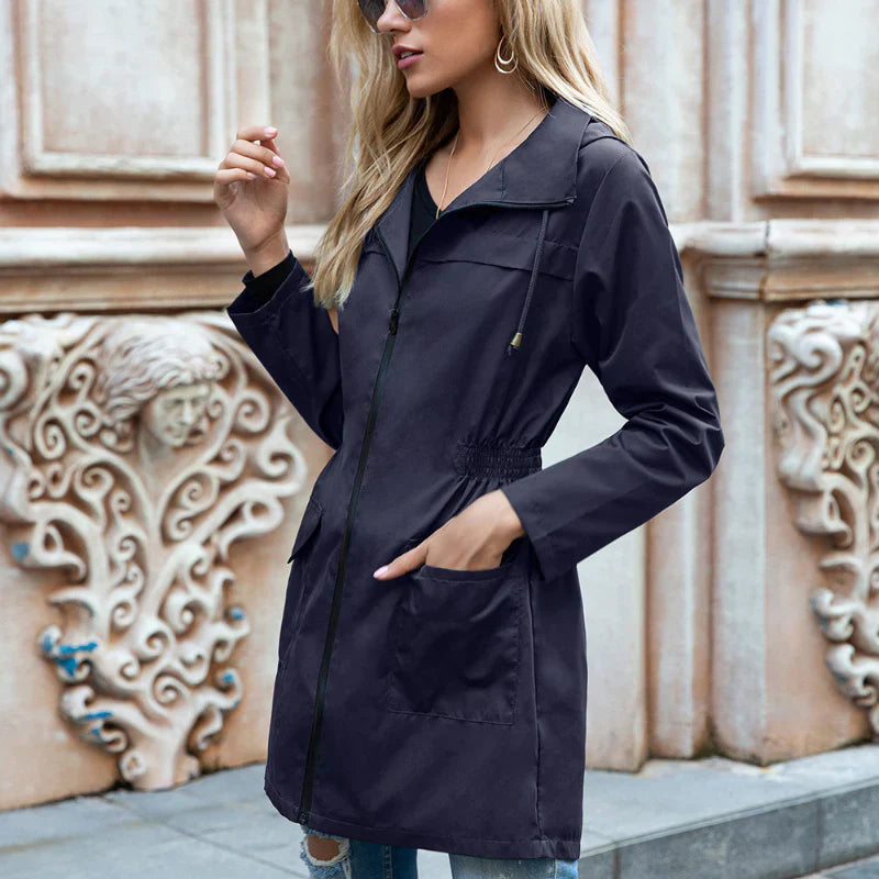 Megan | Casual Drawstring Hooded Rain Jacket — Everyday Style & Practical Weather Protection