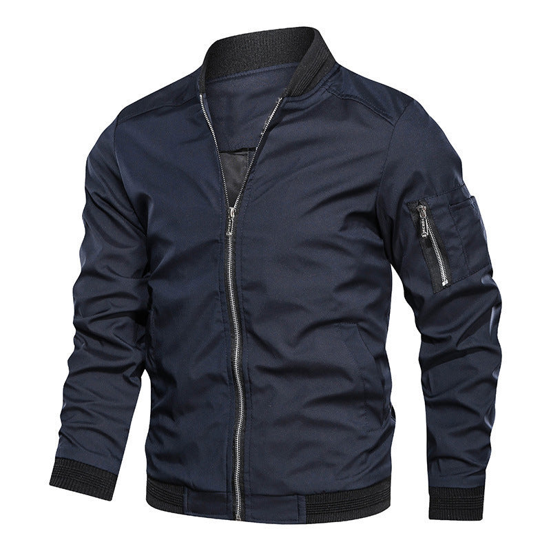 Urban Style | Men's Jacket with Ribbed Trim & Sleeve Pocket | Versatile Bomber for Year-Round Wear 0